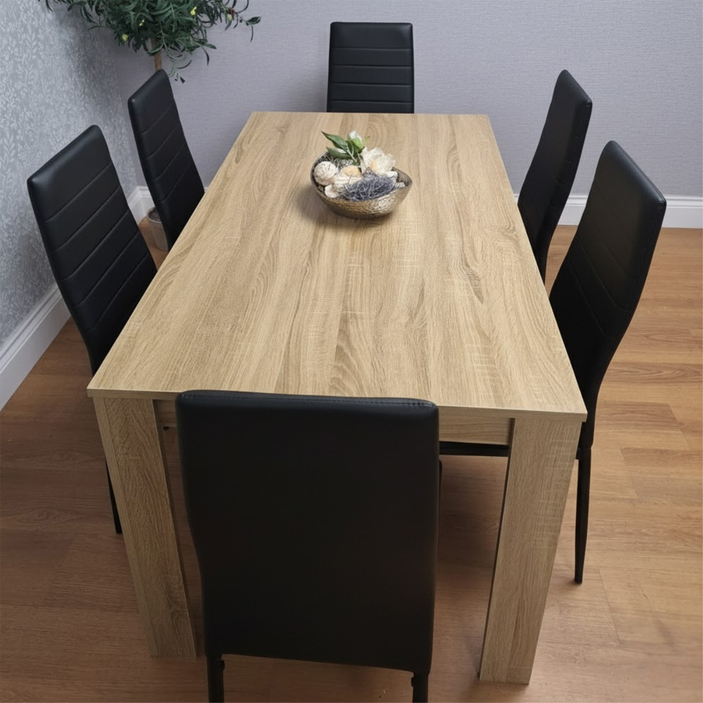 Portland 6 Seater Dining Set Oak Effect and Black Image 3