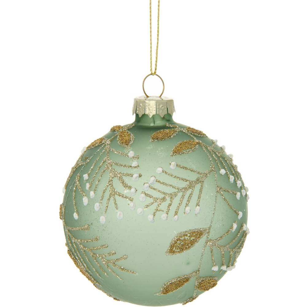 Frosted Green Glitter Detail Bauble Image 3