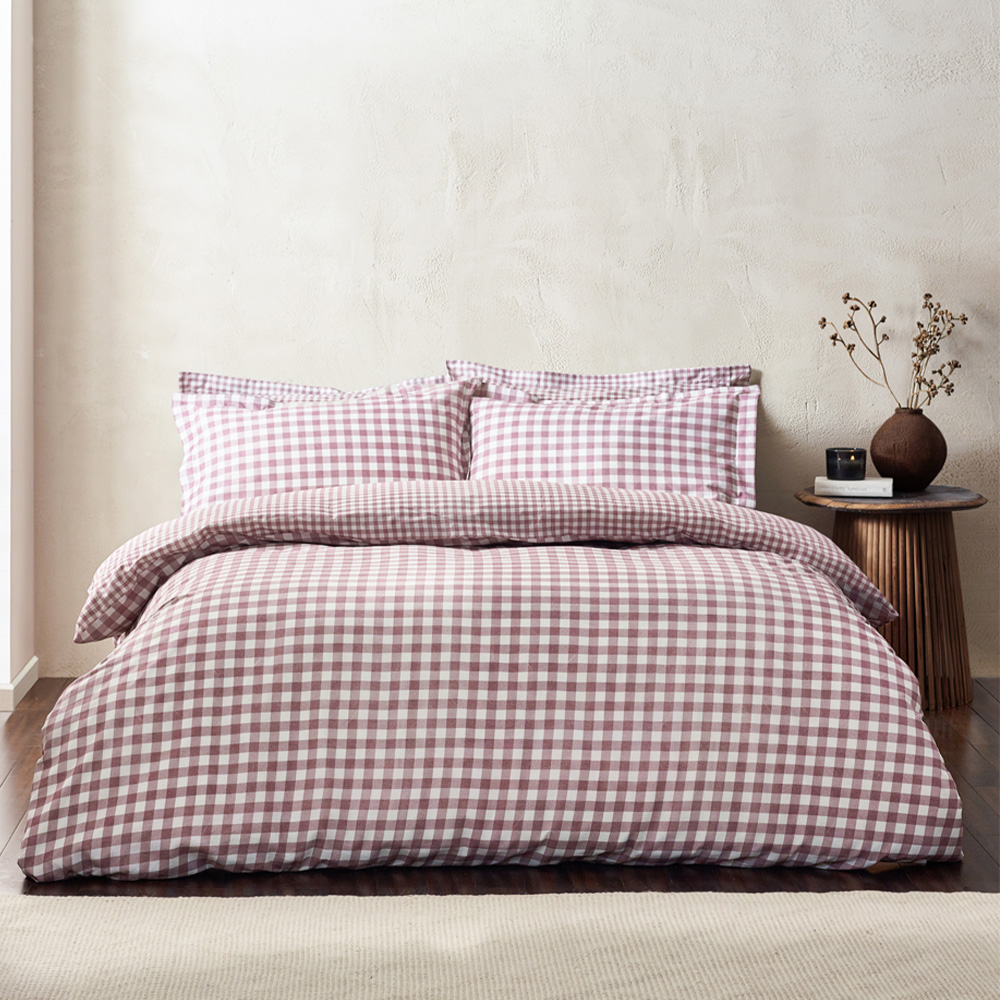 Yard Barton Single Berry Check Printed 144 Thread Count Duvet Cover and Pillowcase Set Image 1
