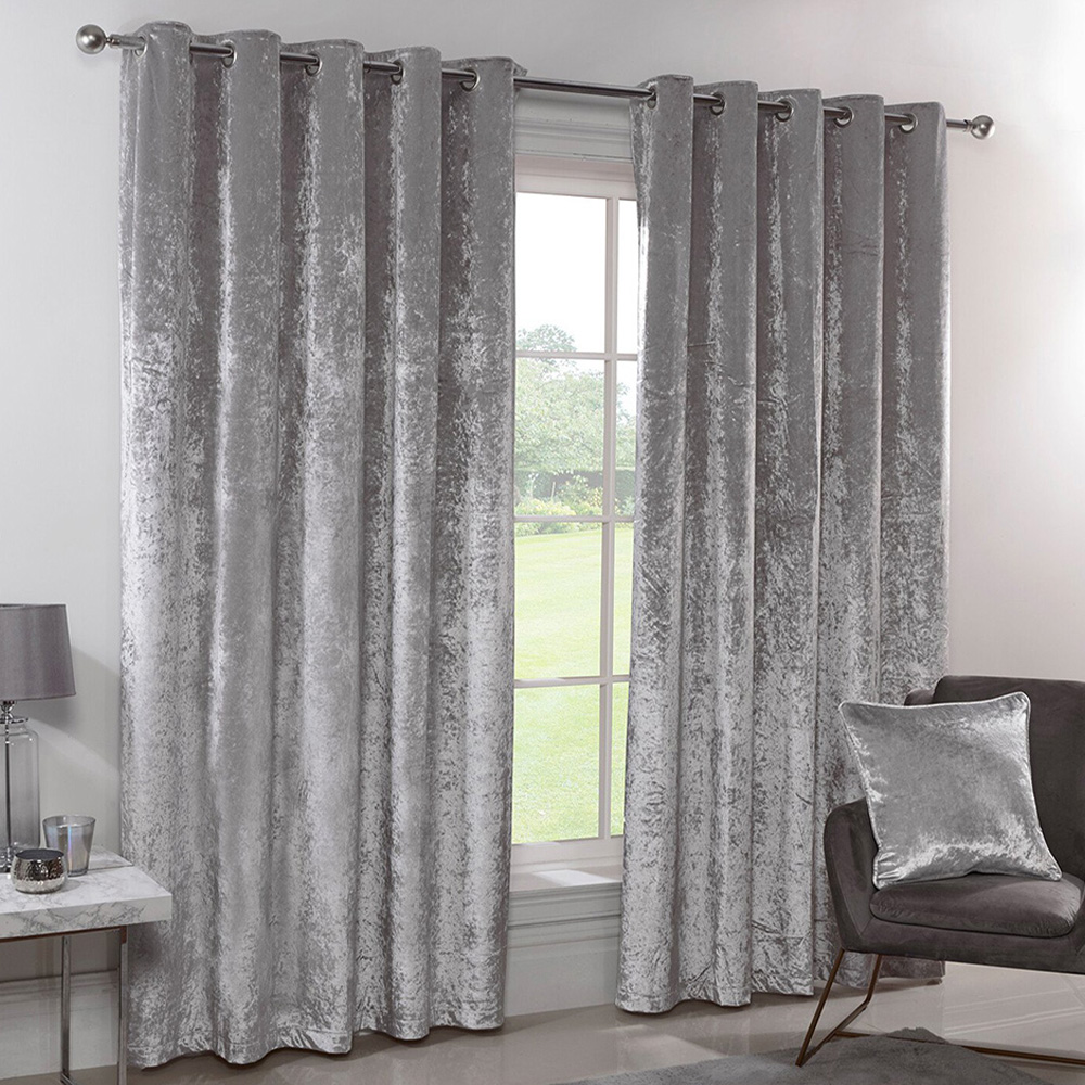Divante Silver Crushed Velvet Eyelet Curtains 229cm Image 1