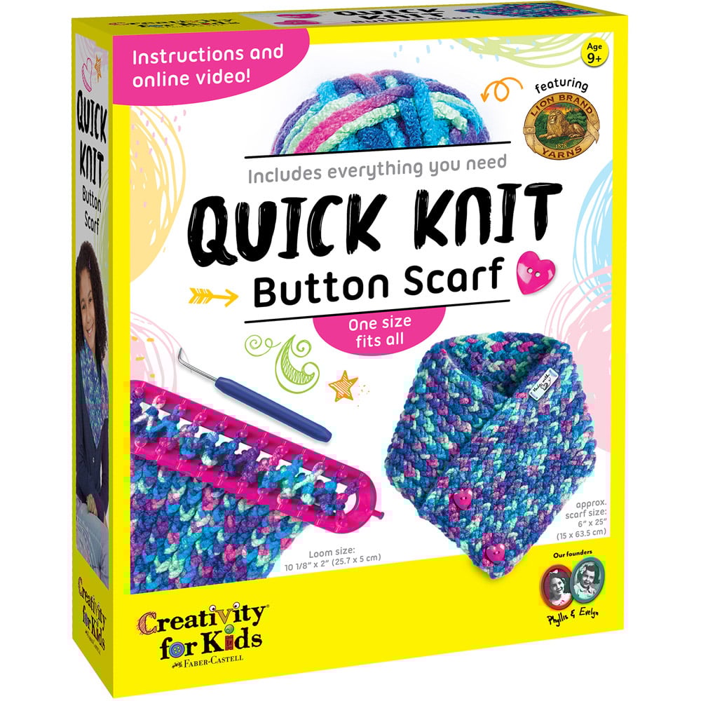 Creativity For Kids Blue Quick Knit Button Scarf Craft Kit Image 1