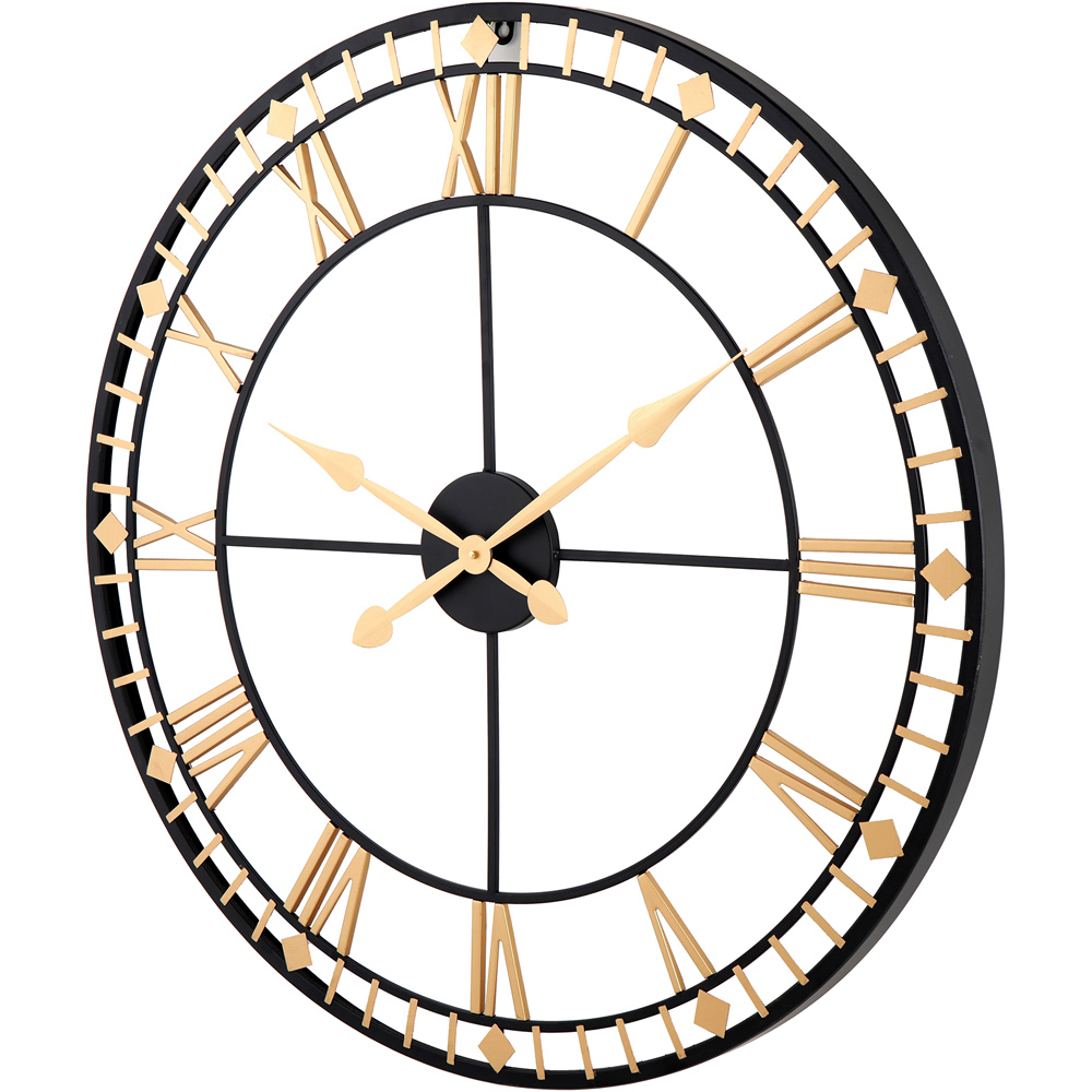 Pacific Lifestyle Antique Bronze and Black Metal Round Workframe Wall Clock with Roman Numerals 80cm Image 3