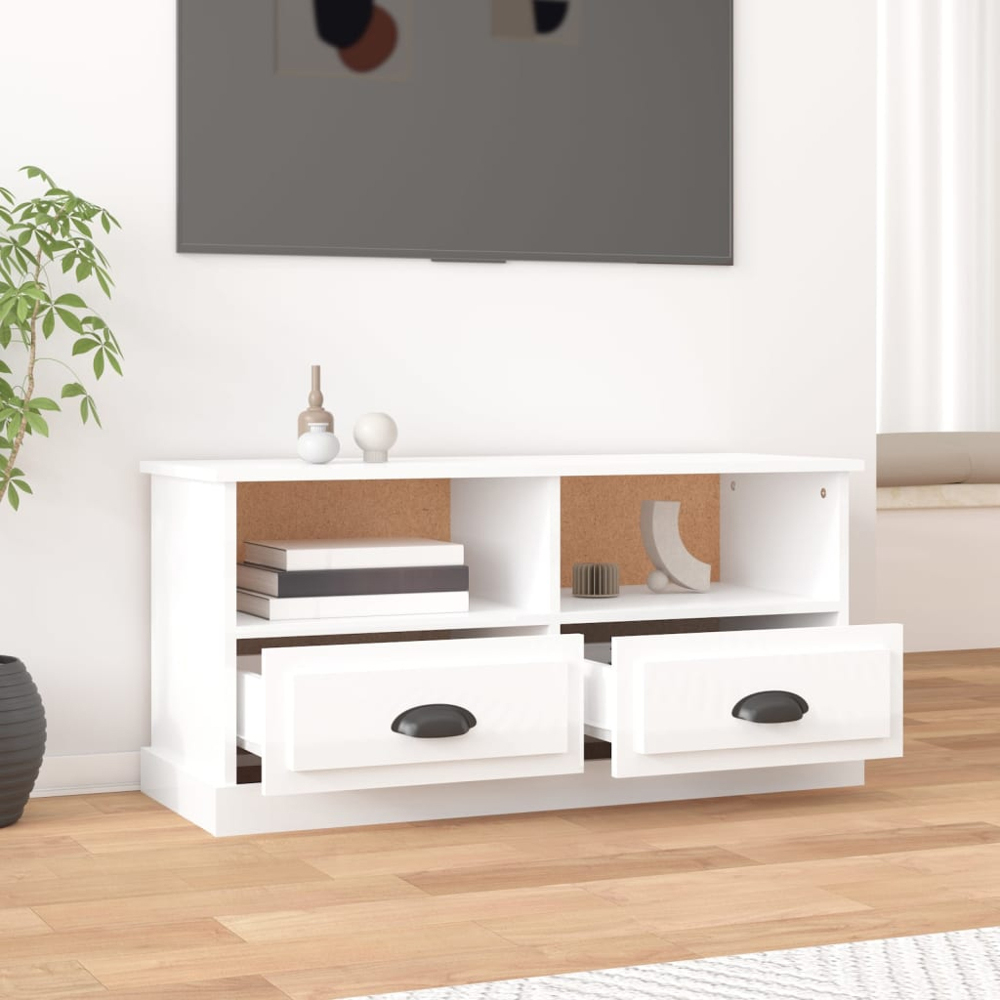 vidaXL 2 Drawer 2 Shelf High Gloss White TV Cabinet Image 8
