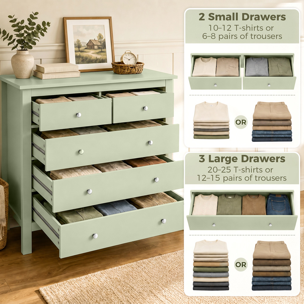 HOMCOM 5 Drawer Sage Green Modern Dresser Image 5