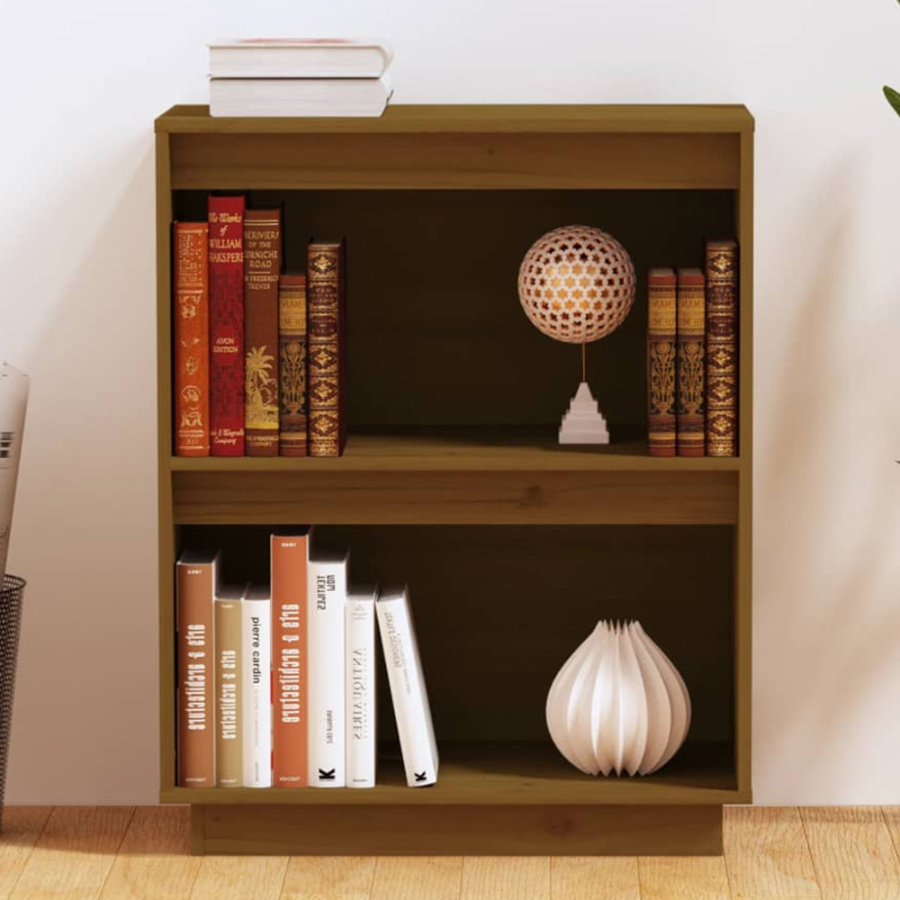 vidaXL 2 Open Shelf Honey Brown Solid Pine Wood Console Cabinet Image 1