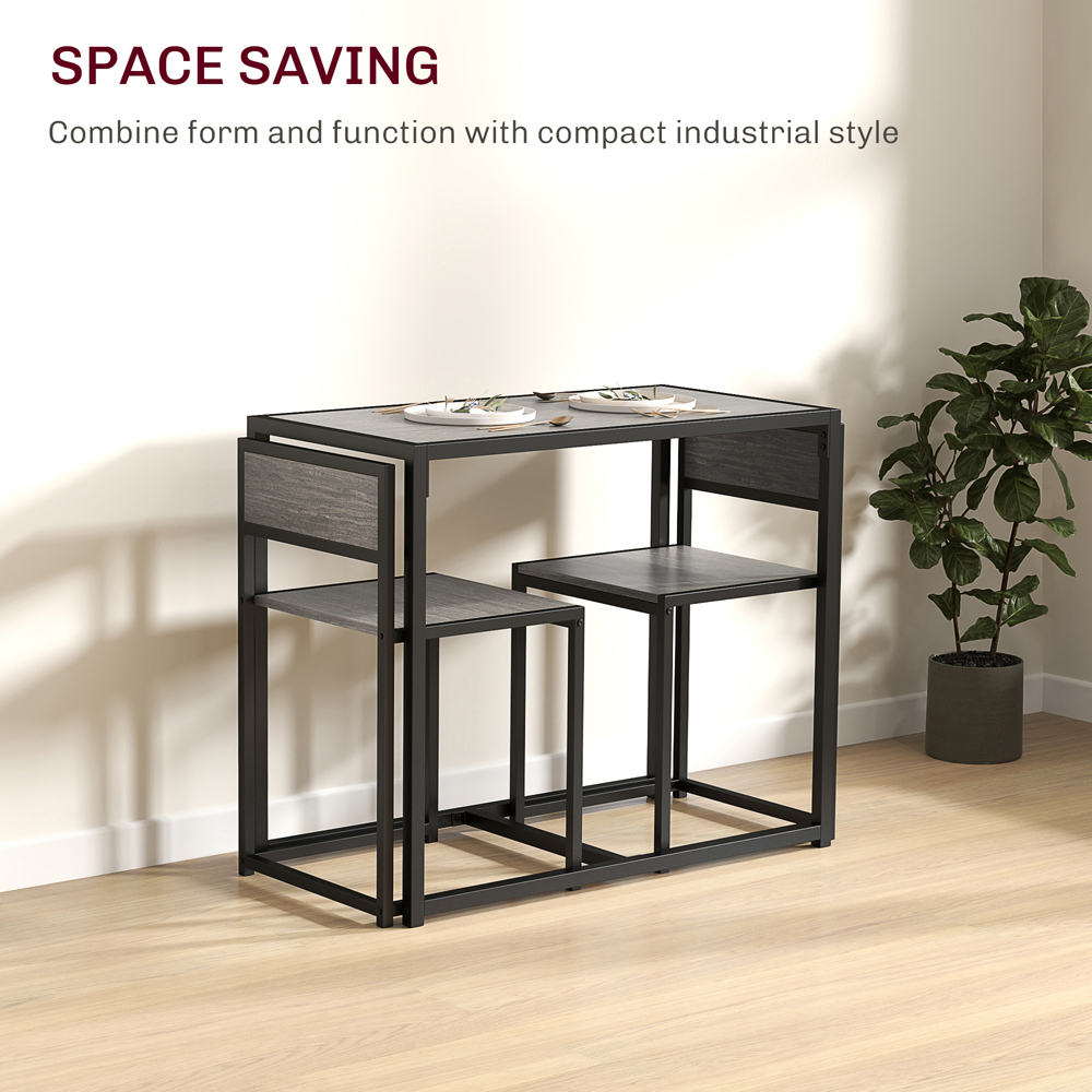 HOMCOM 2 Seater Metal Frame Dining Set Grey Wood-Effect Image 5