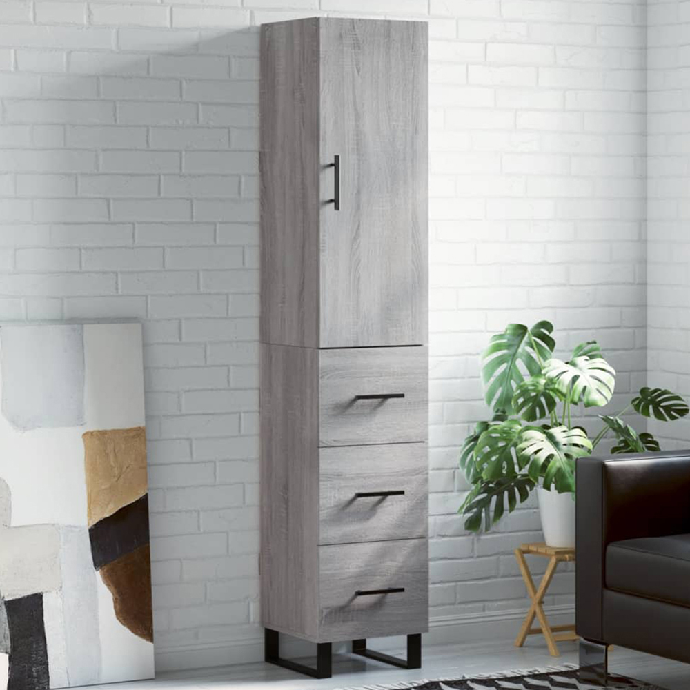 vidaXL Single Door 3 Drawer Grey Sonoma Highboard Image 1