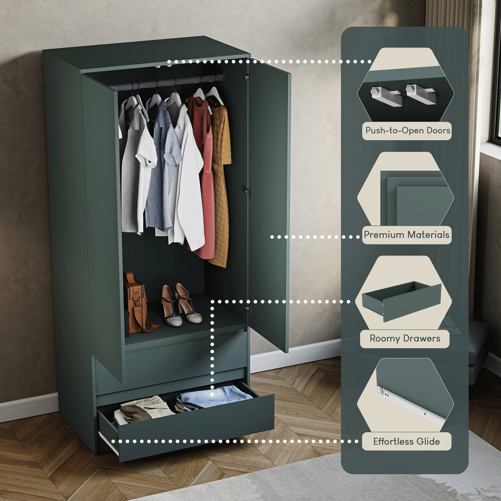 VIDA DESIGNS Denver Jasper Green 2 Door 2 Drawer Wardrobe Image 5