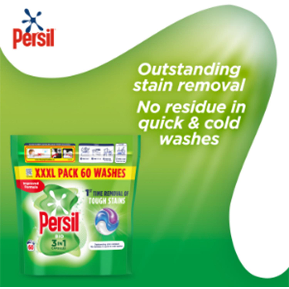 Persil Bio 3 in 1 Laundry Washing Capsules 60 Washes 1.266kg 3 Pack Image 6