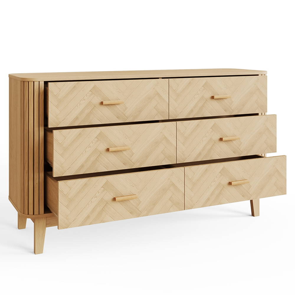 GFW Axel 6 Drawer Oak Chevron Pattern Chest of Drawers Image 4