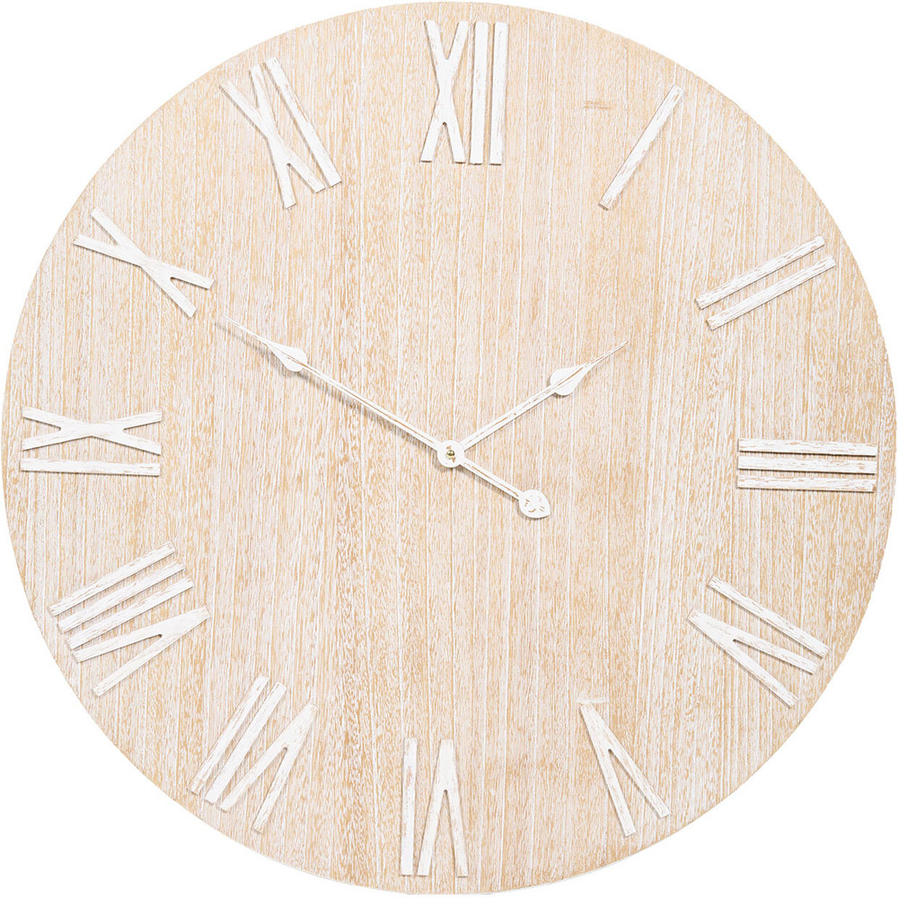 Washed Wood Effect Numeral Wall Clock Neutral Image 1