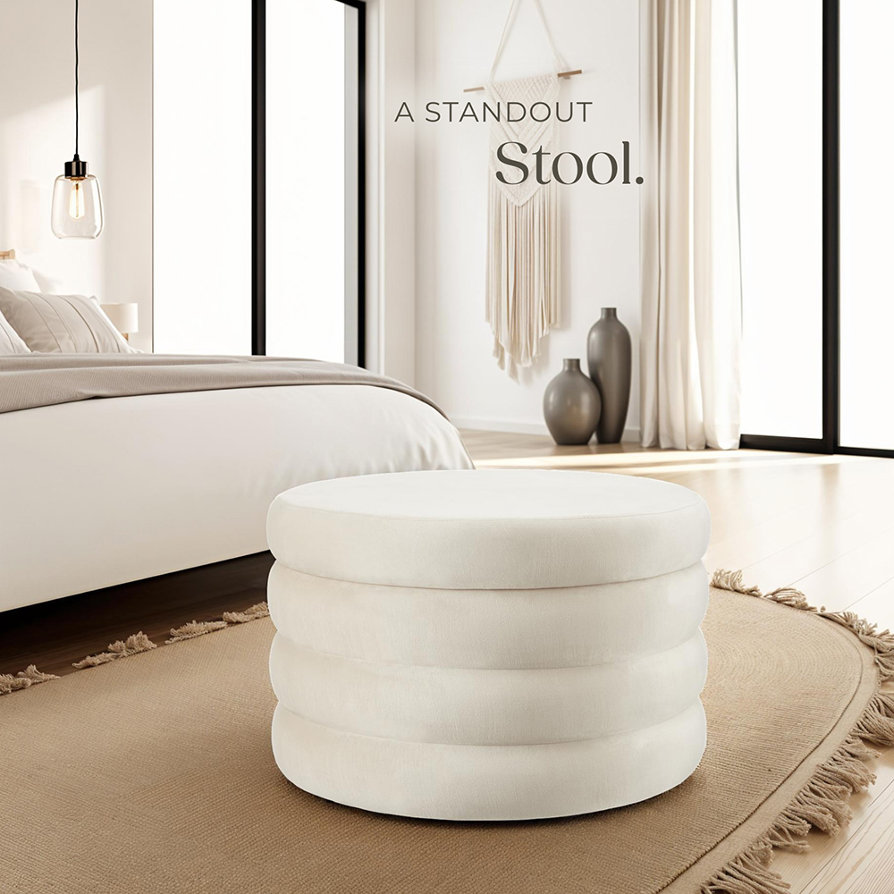 tectake Altu XL Cream Velvet Look Footstool Image 4