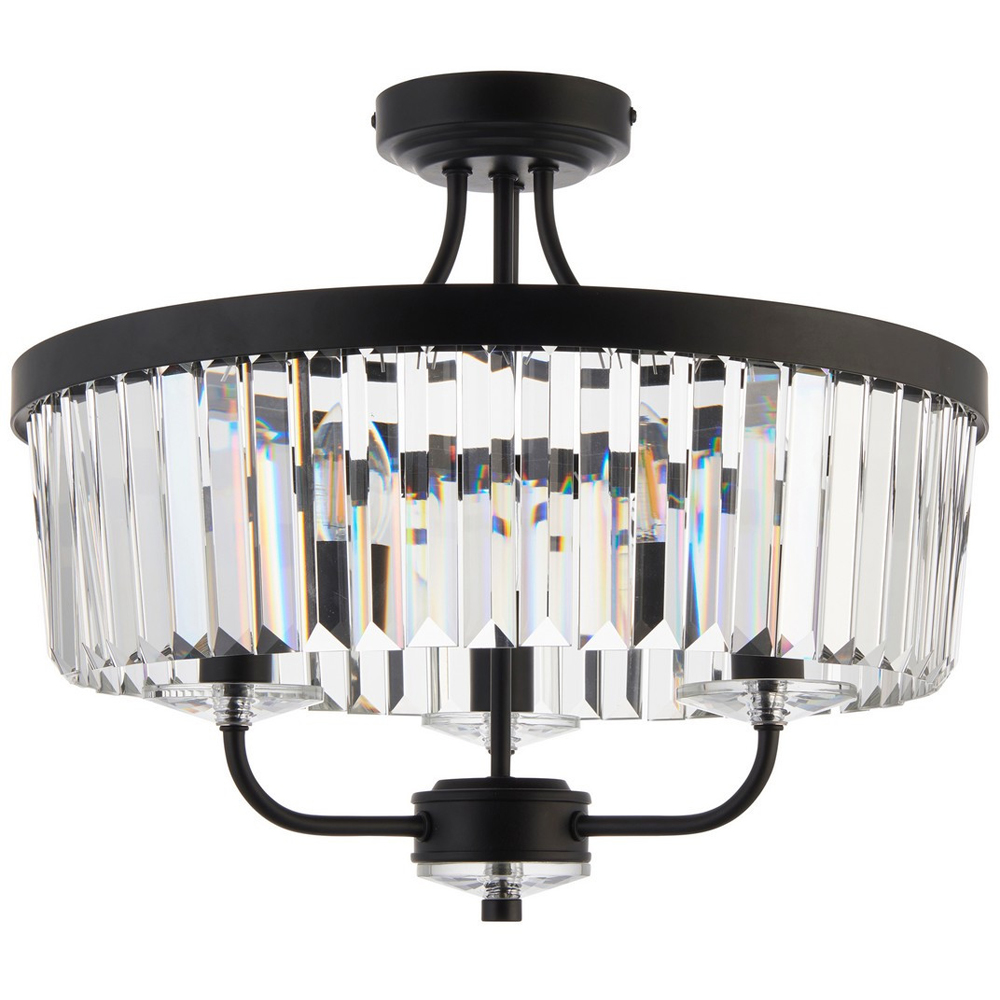 Merano Ascoli Matt Black Cut Glass Multi Arm Semi Flush Ceiling Lamp Image 1