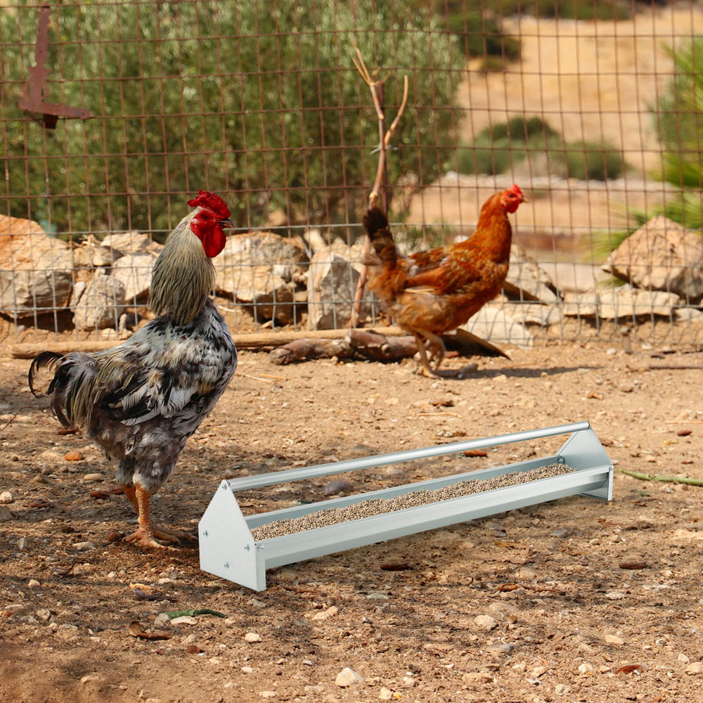 Costway Silver Steel Chicken Feeding Trough with Crossbar and Drainage Holes Image 2