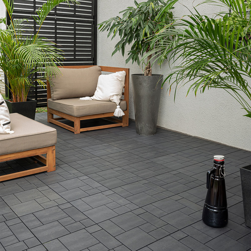 Nicoman Graphite Grey Mosaic Garden Interlocking Decking Tile 30cm 10 Pack Image 2