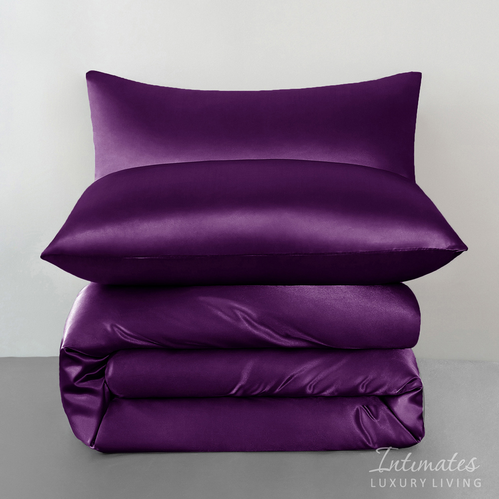 Intimates Super King Size Purple Satin Bedding Set Image 3