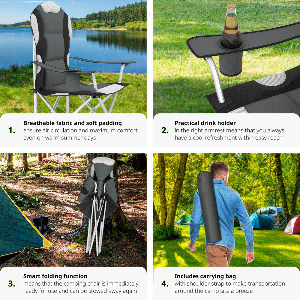 tectake 4 Piece Grey Padded Camping Chair Set Image 4