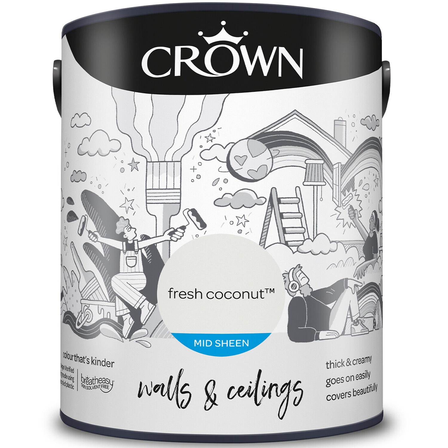 Crown Walls & Ceilings Fresh Coconut Mid Sheen Emulsion Paint 5L Image 2