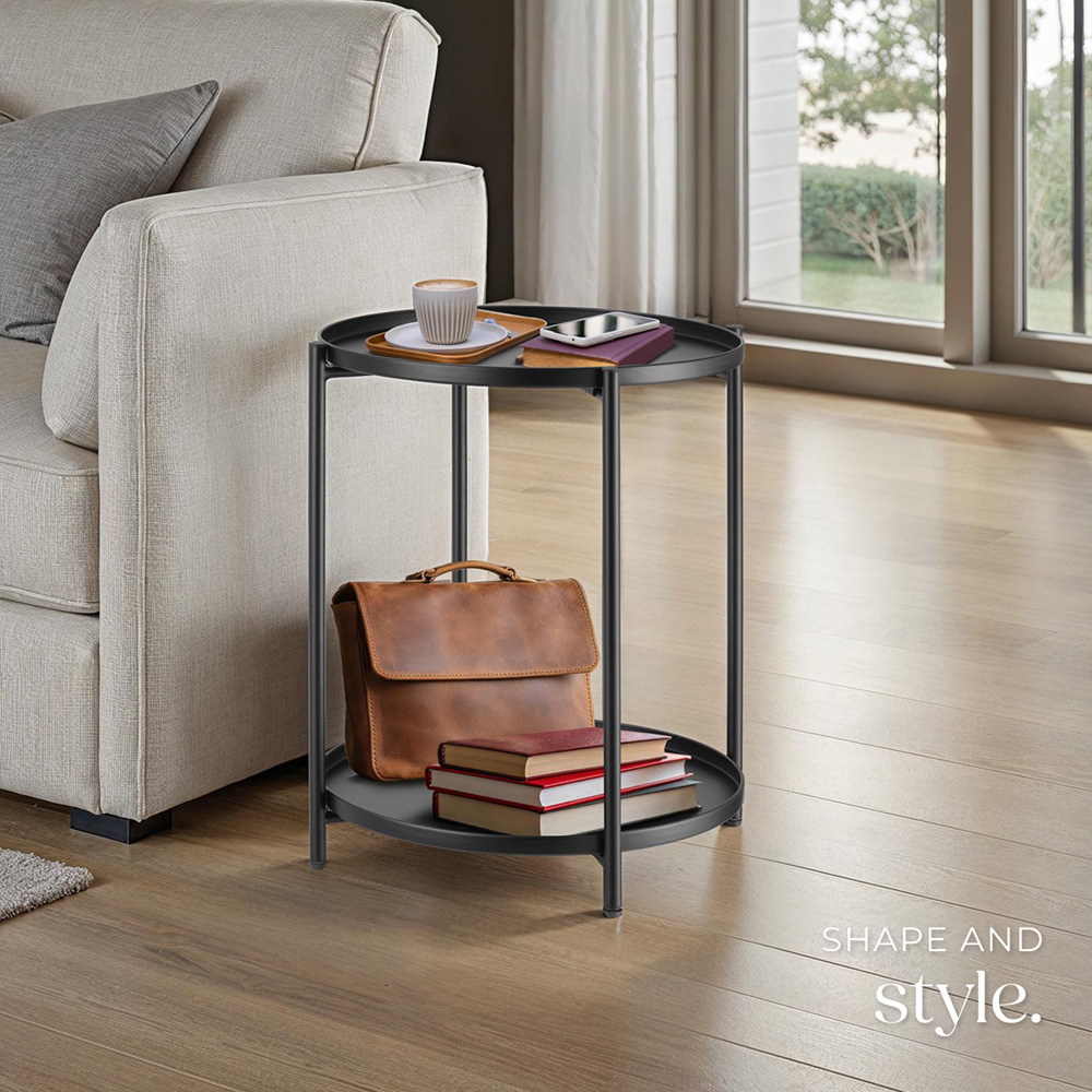 tectake Oxford 2 Shelf Black Round Bedside Table Image 7