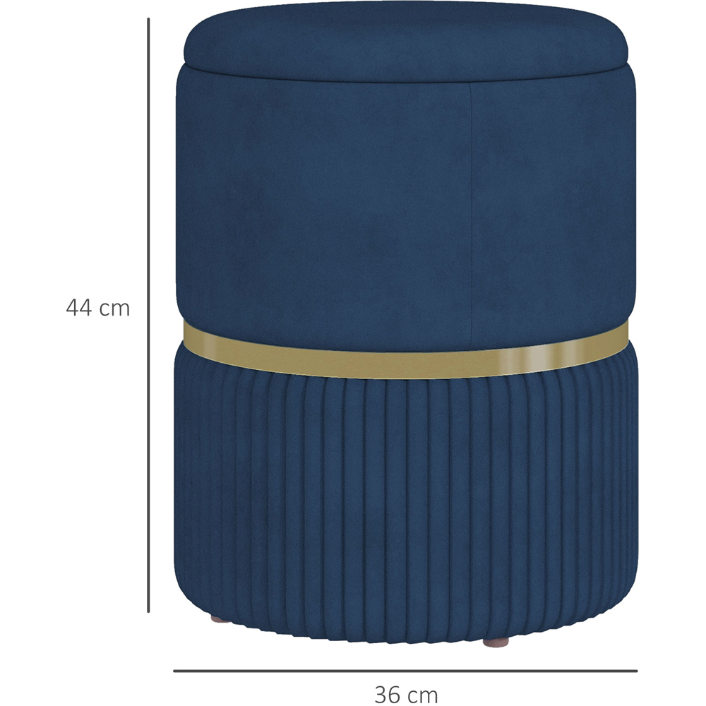 Portland Blue Velvet feel Pouffe Round Ottoman Stool with Storage Image 7