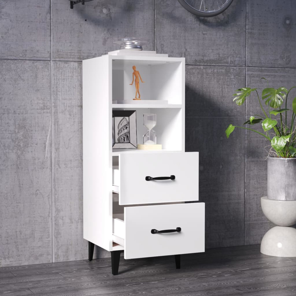 vidaXL 2 Drawer 2 Shelf High Gloss White Sideboard Image 7