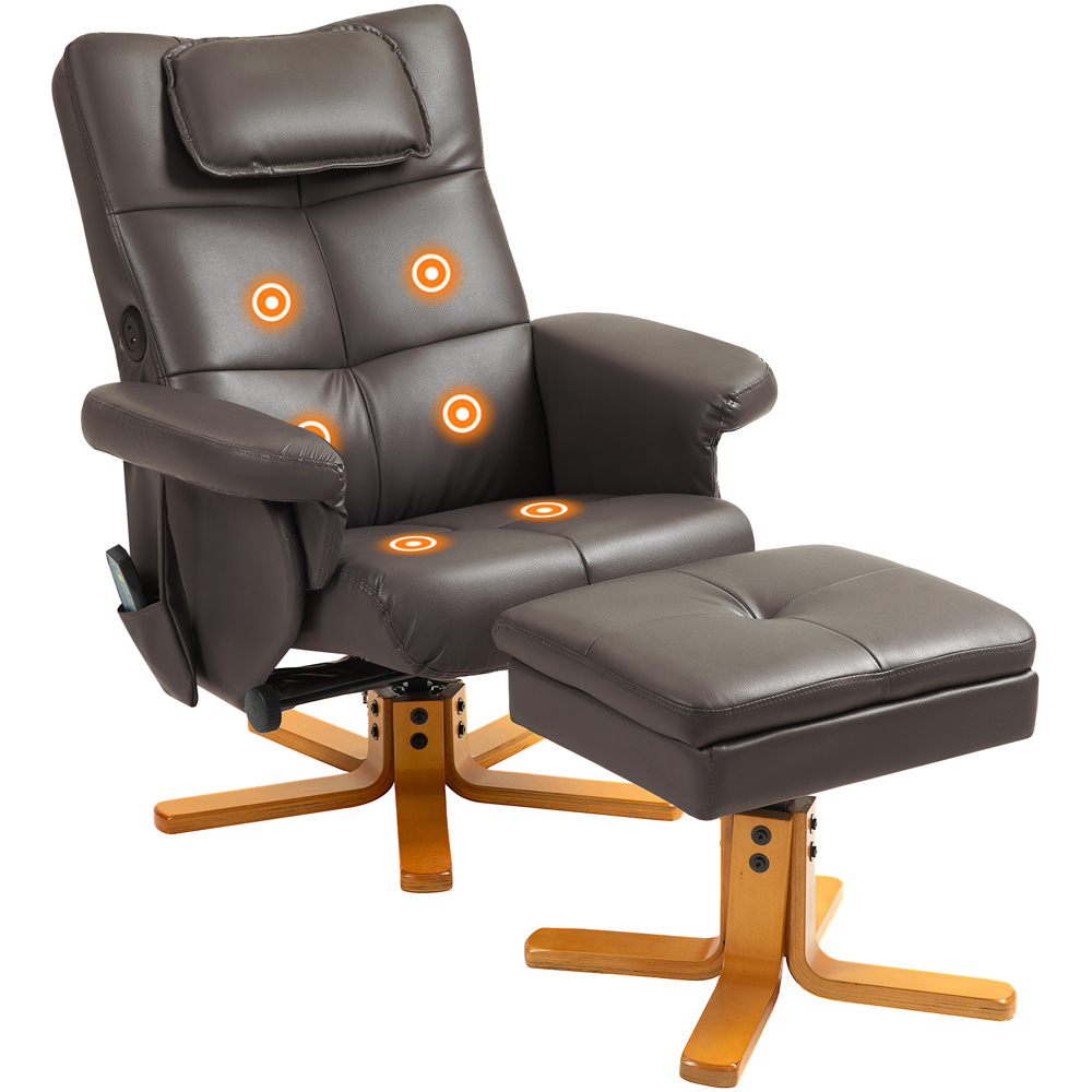 HOMCOM Brown PU Leather Upholstered Massage Recliner Chair with Adjustable Backrest Image 2
