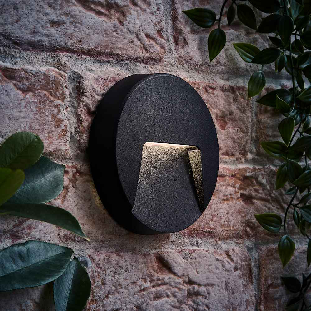 ValueLights Sam Matte Black Circle LED Outdoor Wall Light Image 2