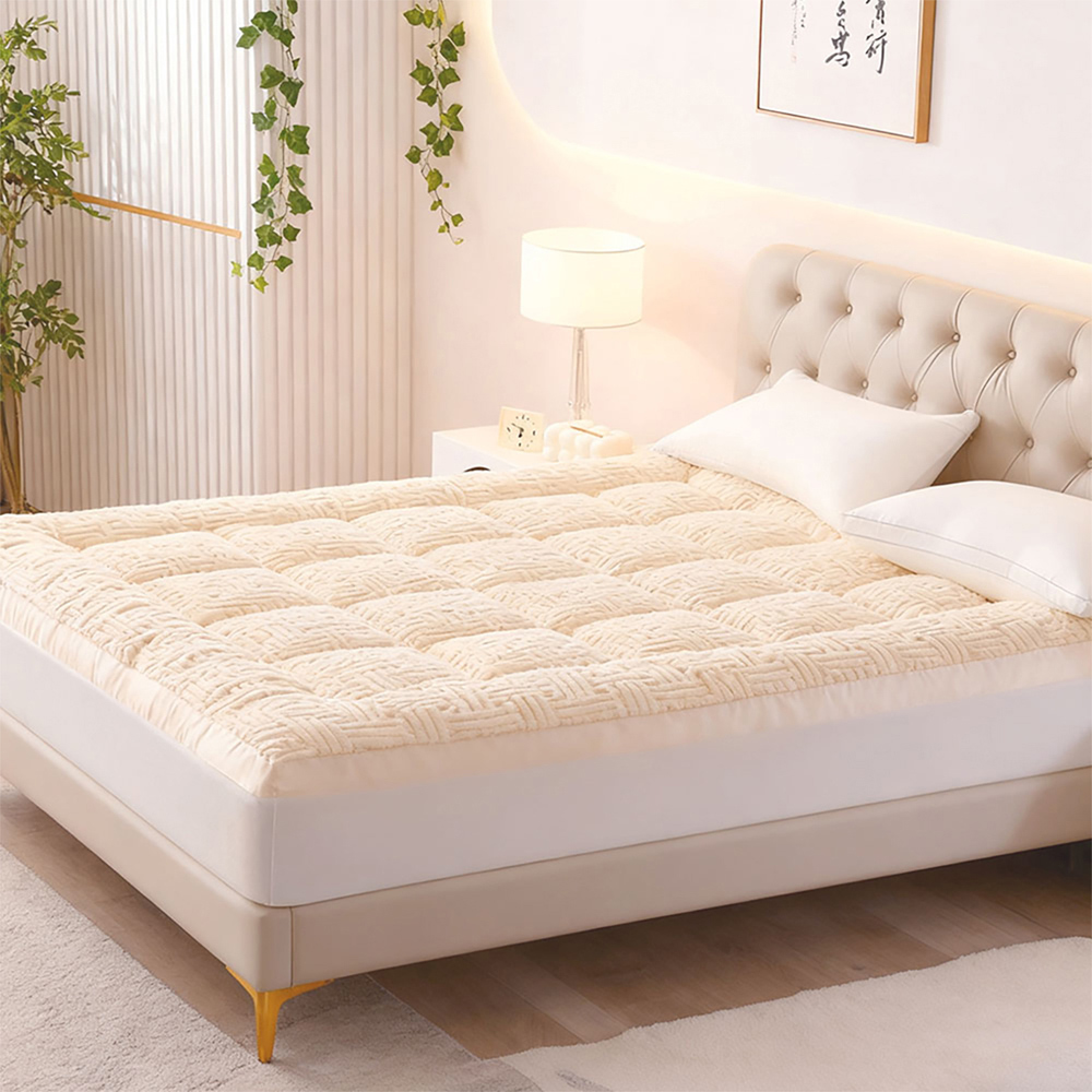 Living and Home King Size Light Beige Quilted Mattress Topper Image 7