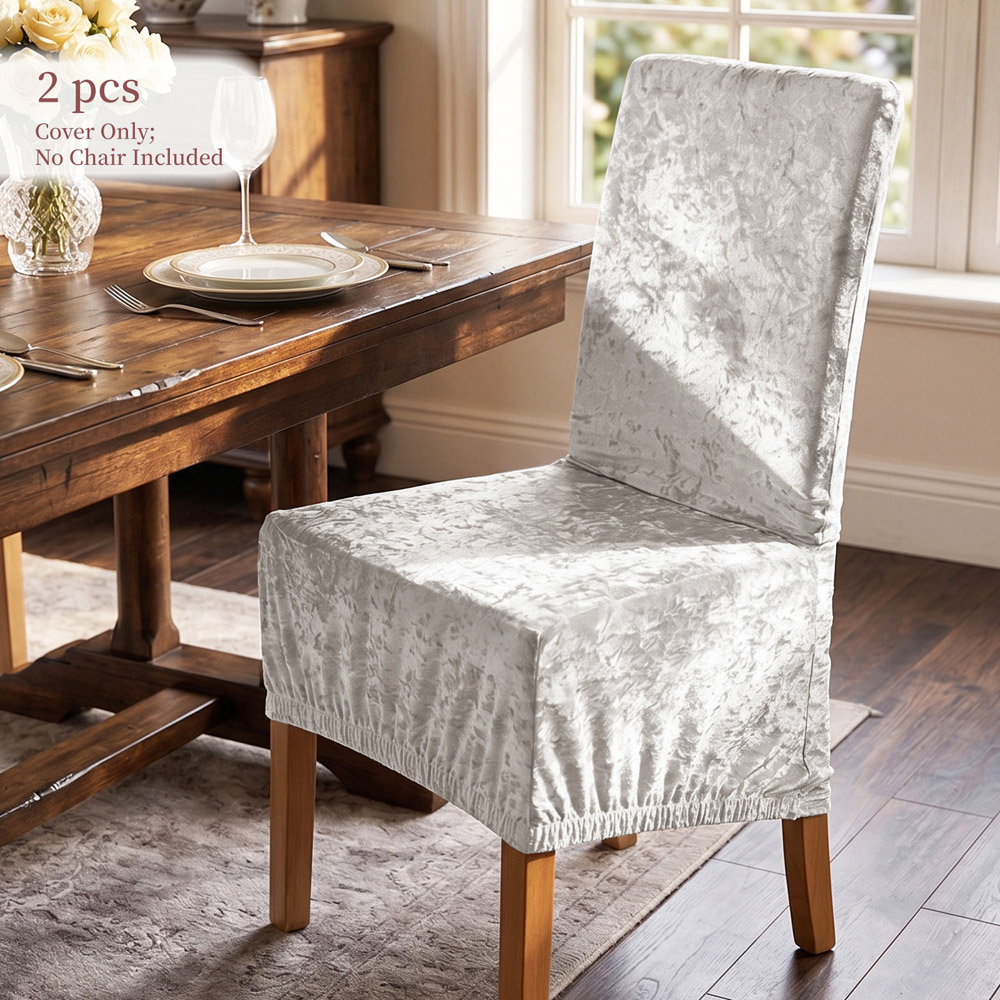 Living and Home White Dining Chair Covers with Elastic Band Set of 2 Image 2