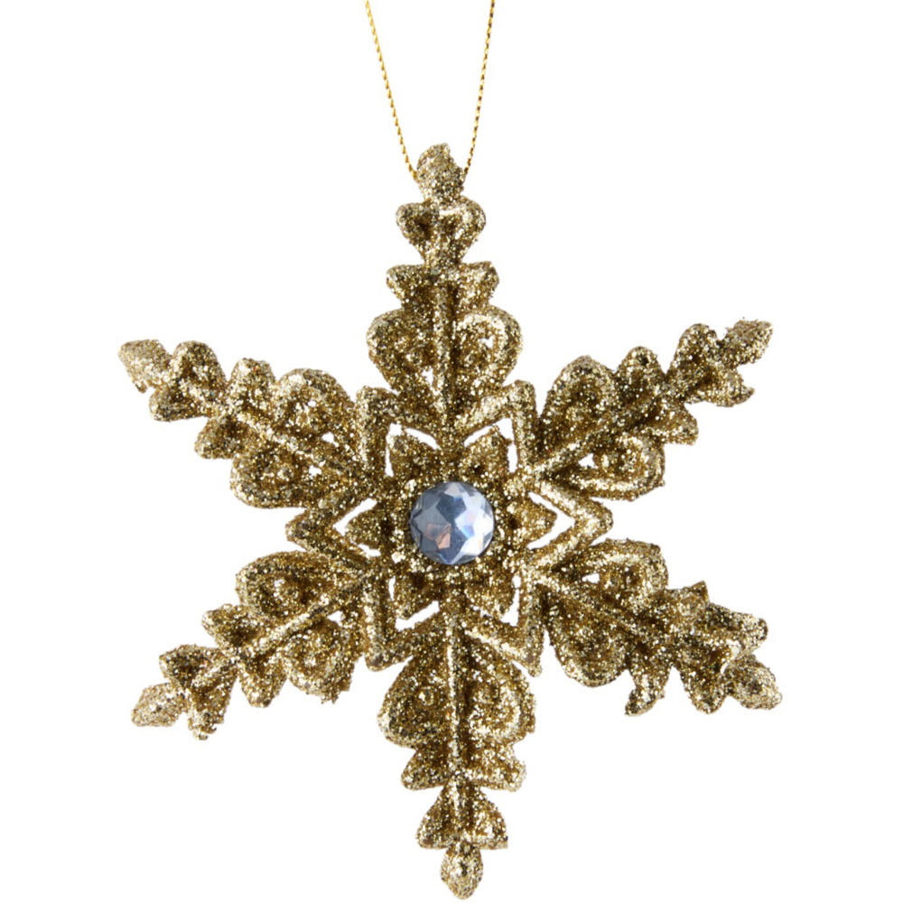 Glitter Snowflake Christmas Hanging Decoration Gold Image 1