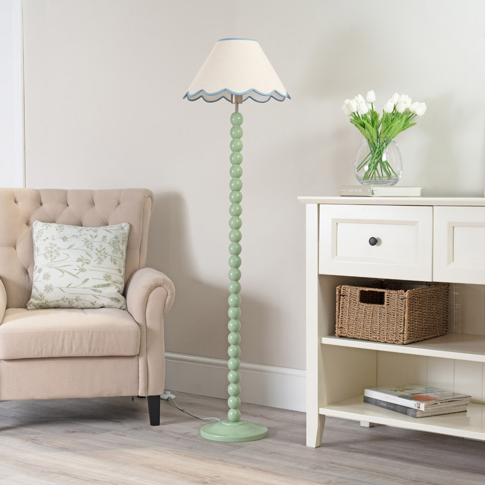 ValueLights Bobbins Natural and Blue Scallop Shade Sage Green LED Floor Lamp Image 5