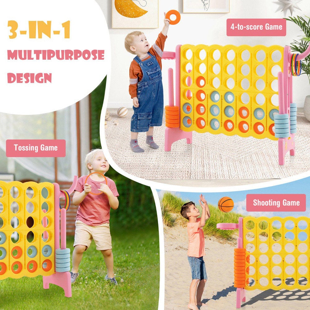 Costway Pink Giant 4 In A Row Connect Game Set with Basketball Hoop and Toss Ring Image 3