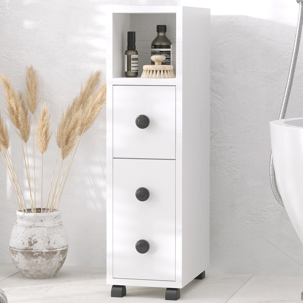 Portland Single Drawer Single Door White Slim Bathroom Storage Unit Image 1