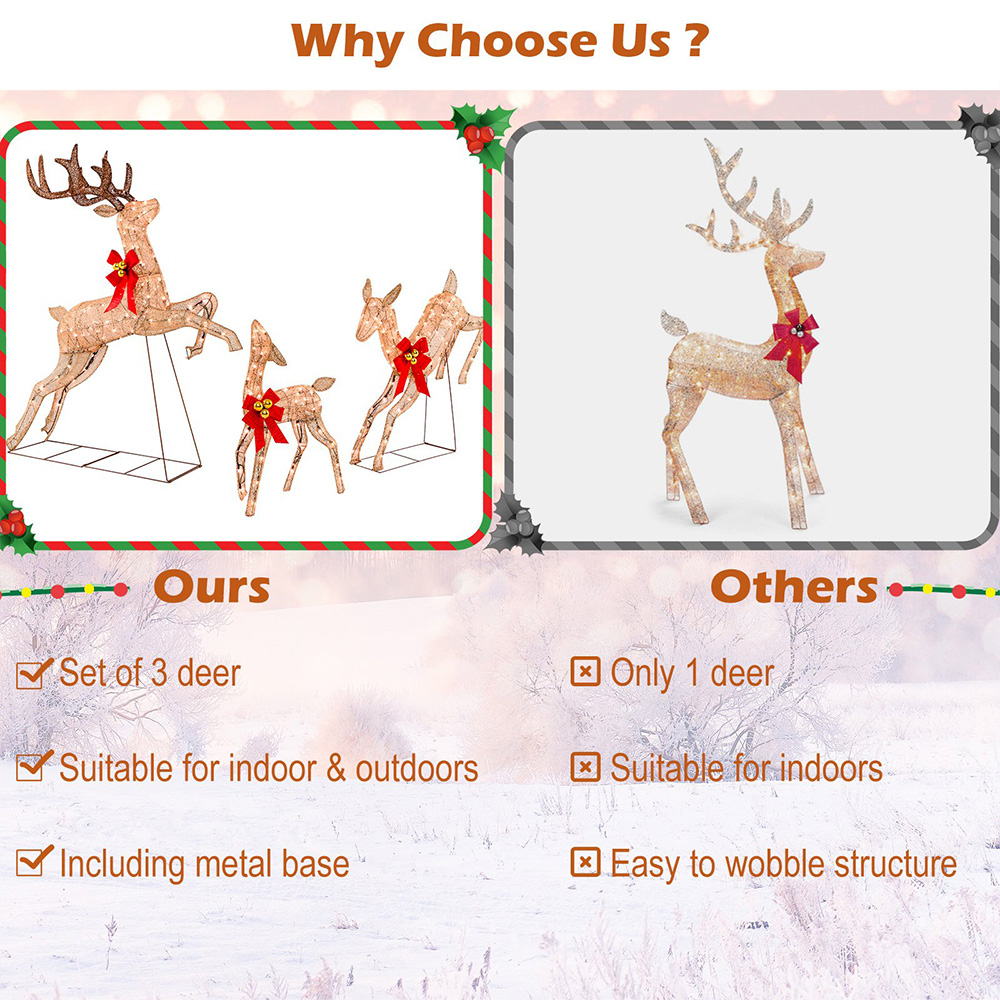 Costway 3 Piece Warm White LED Christmas Reindeer Set Image 6