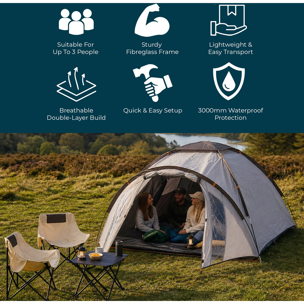 Jack Stonehouse 2-3 Person Camping Dome Tent with Carry Bag Image 4