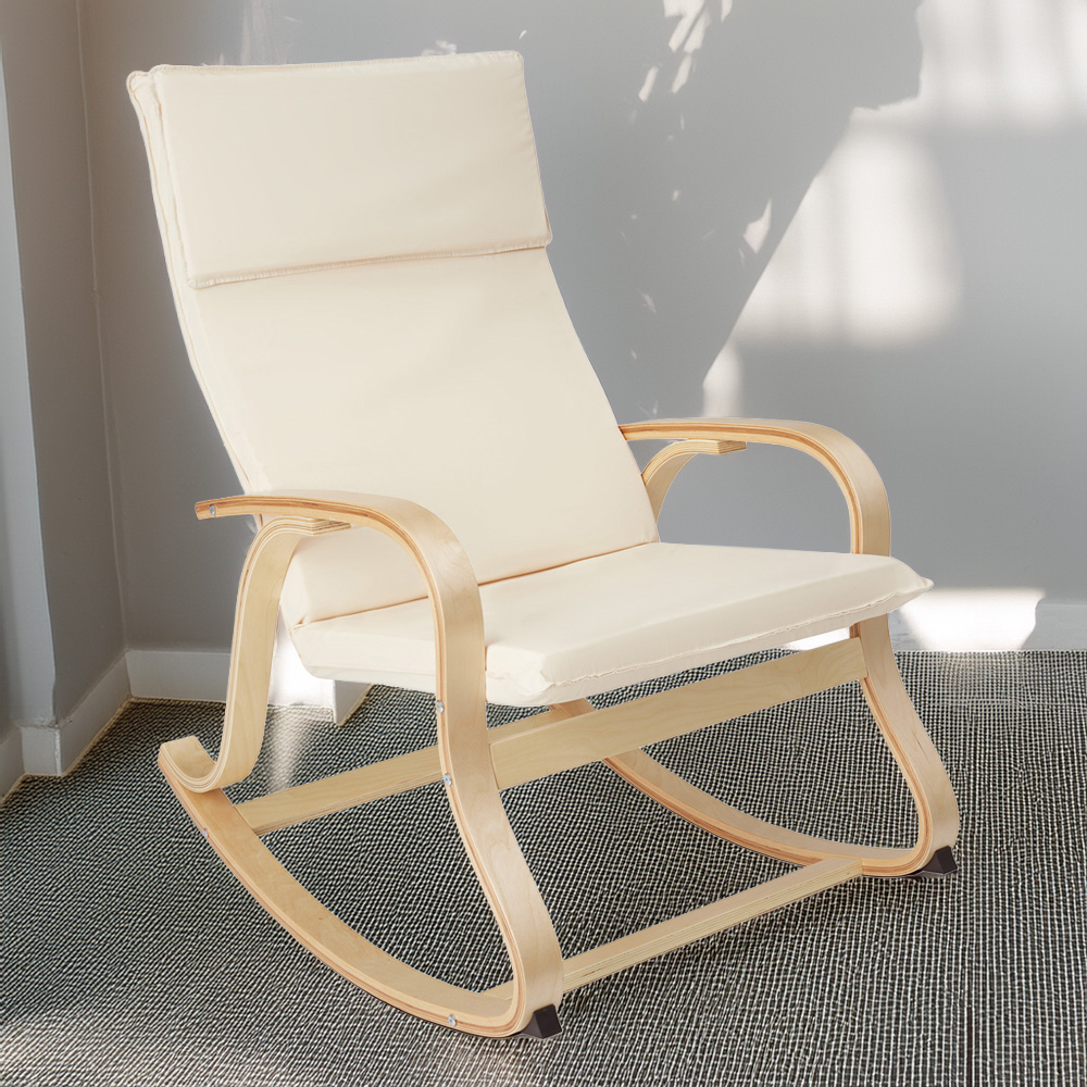 tectake Roca Beige Rocking Chair with Armrest Image 1