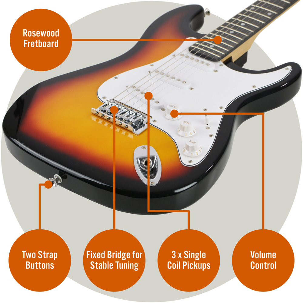3rd Avenue Sunburst Full Size Electric Guitar Set Image 4