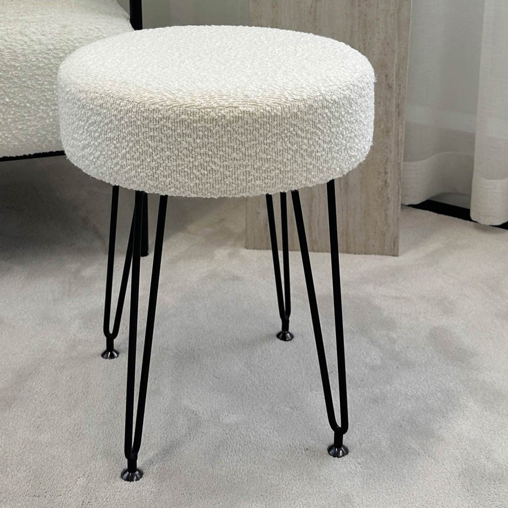 CARME Home Alaya Ivory and Black Bouclé Stool Image 1