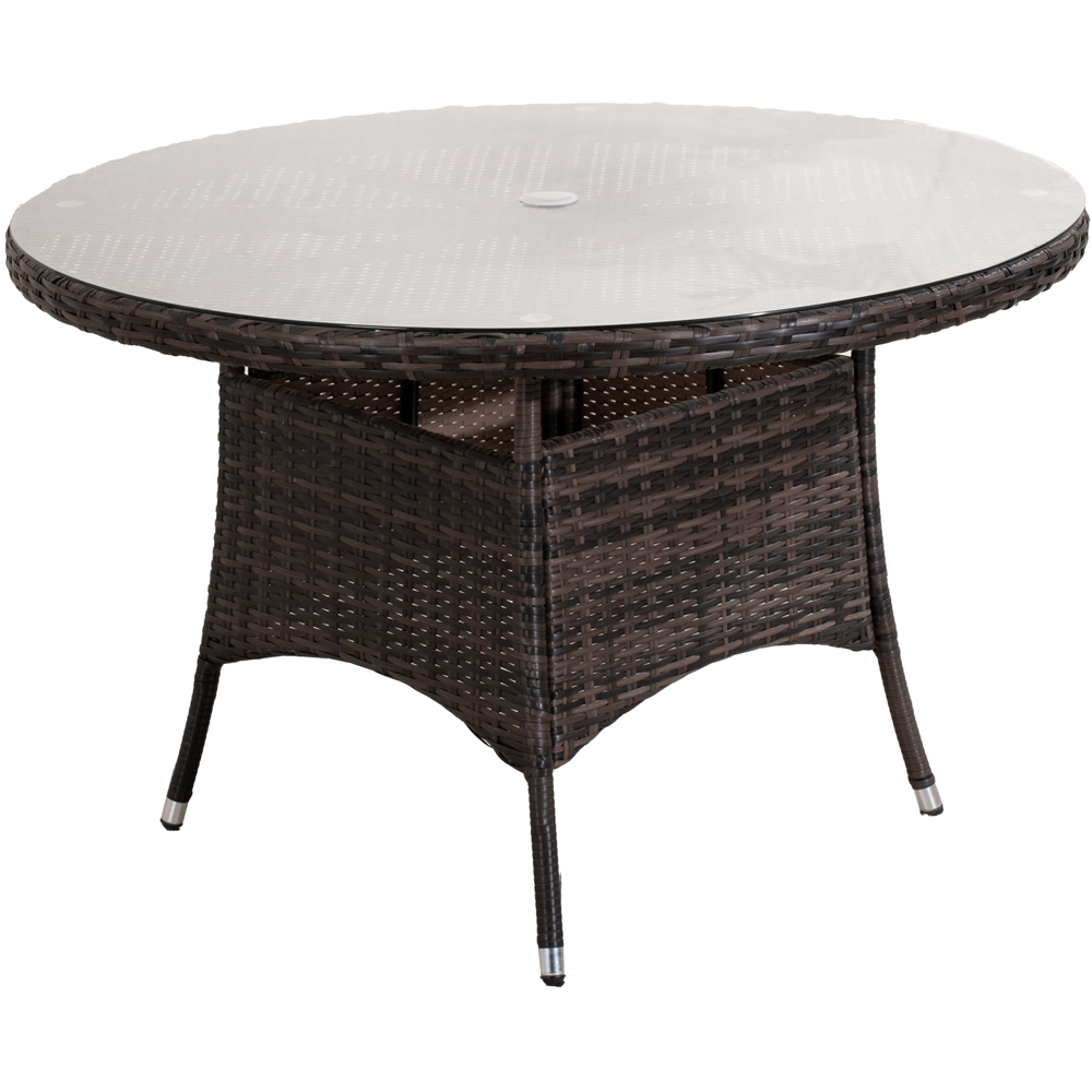 Direct Wicker 4 Seater Rattan Glass Top Round Outdoor Dining Table Brown Image 2