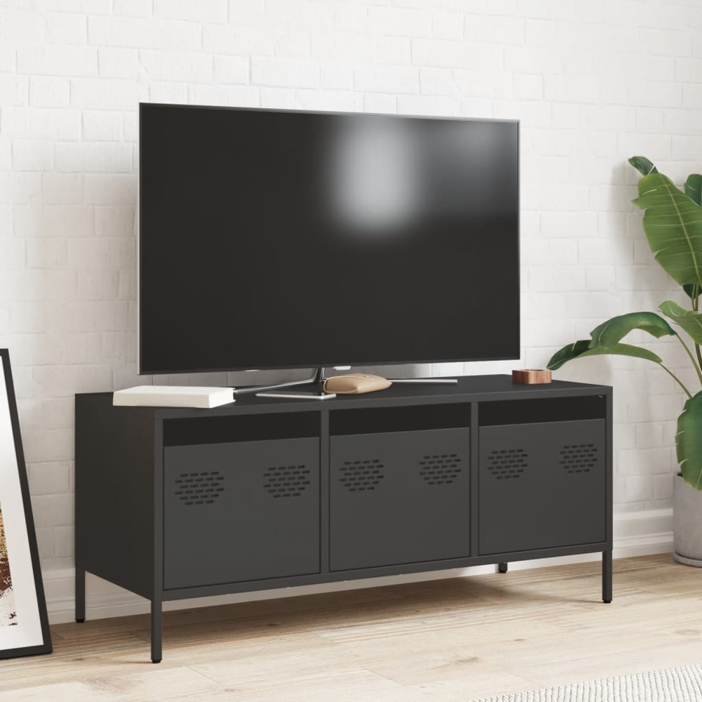 vidaXL 3 Drawer Black Steel Industrial Style TV Cabinet Image 8