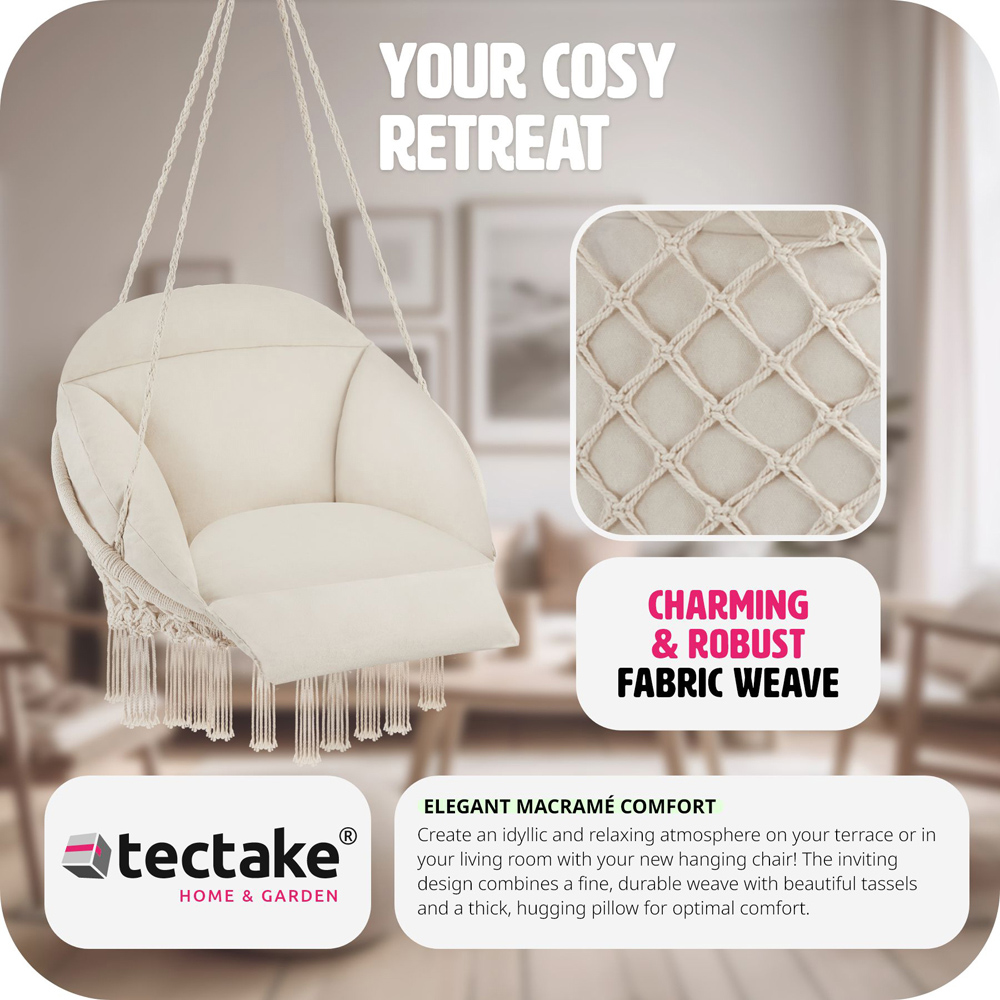 tectake Samira Beige Swing Chair with Thick Seat Cushion Image 4