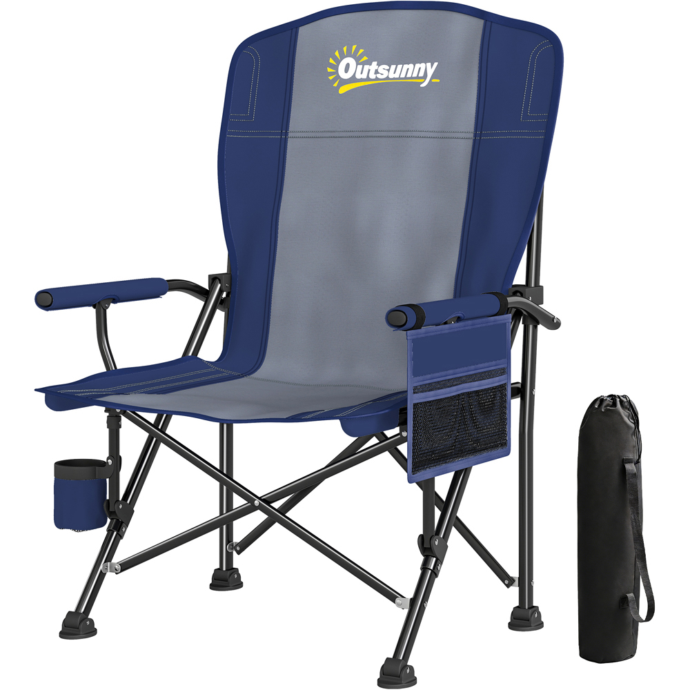 Outsunny Dark Blue Padded Foldable Camping Chair with Side Pocket Image 3