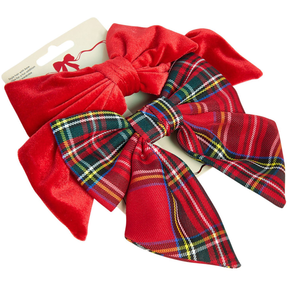Pack of 2 Velvet Bow Hair Clips Red Image 2