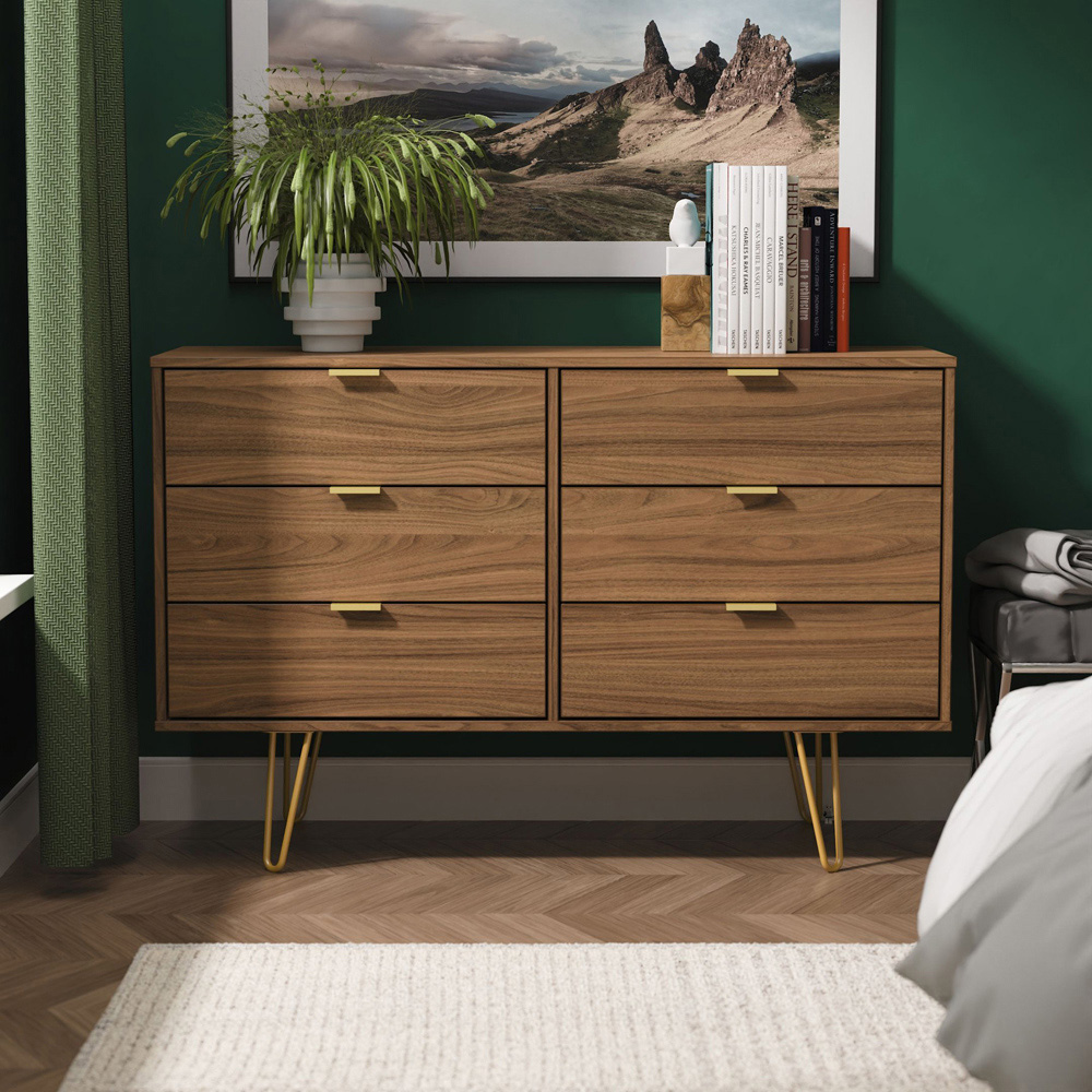 Crowndale Hong Kong 6 Drawer Carini Walnut Wide Chest of Drawers Ready Assembled Image 7