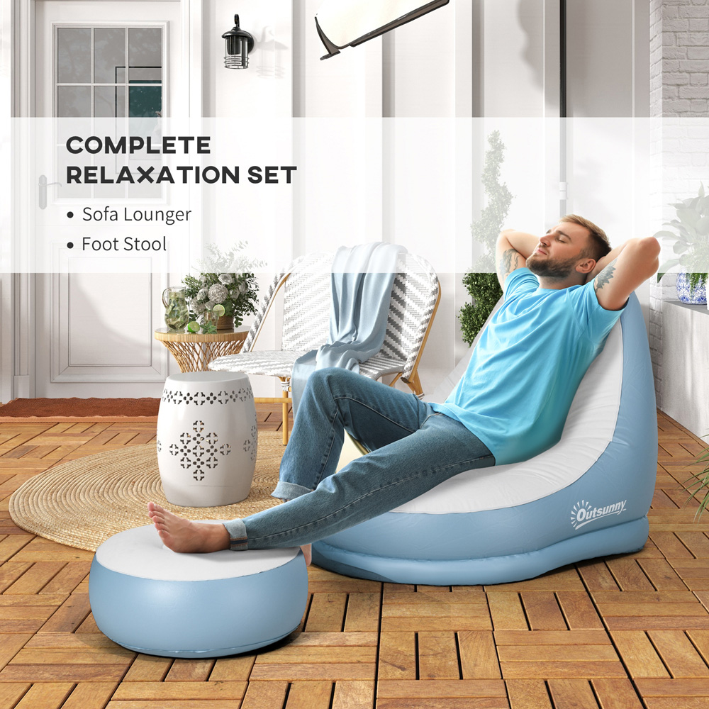 Outsunny White Inflatable Chair with Footstool Image 4