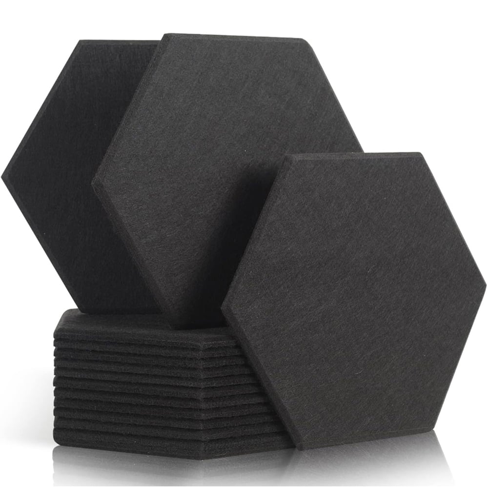 Gr8 Home Black Hexagon Self Adhesive Acoustic Wall Panel Set 12 Pack Image 2