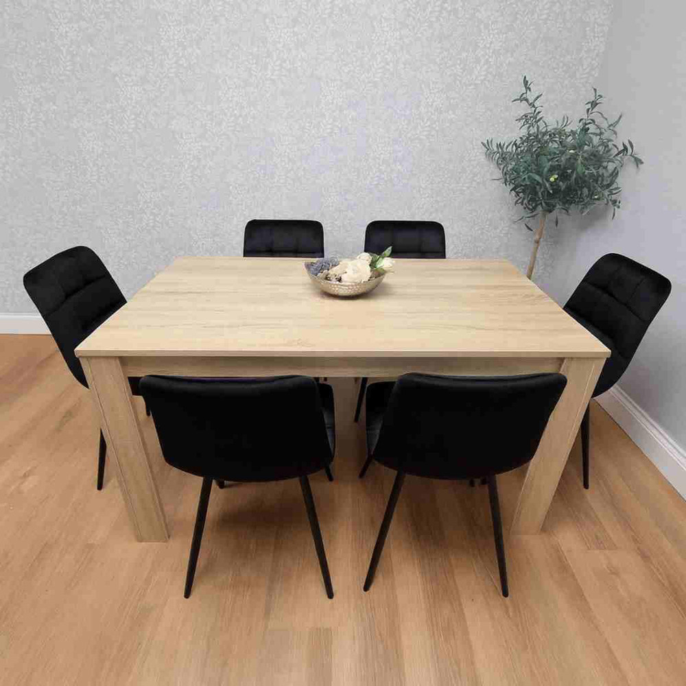 Portland Kosy Koala 6 Seater Dining Set Oak Effect and Black Image 3