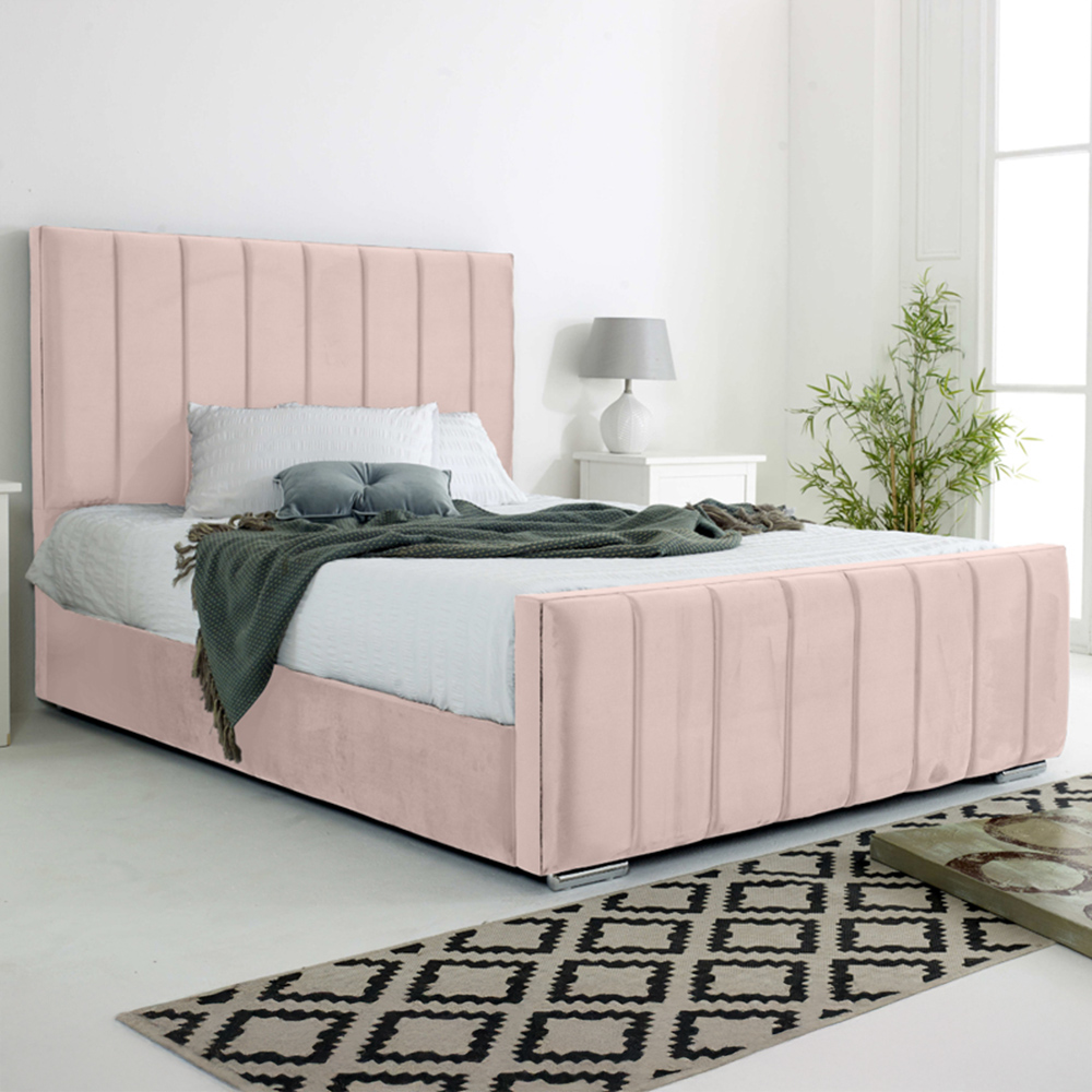 Eleganza Coraline Double Pink Plush Velvet Bed Frame with Headboard and Footboard Image 1