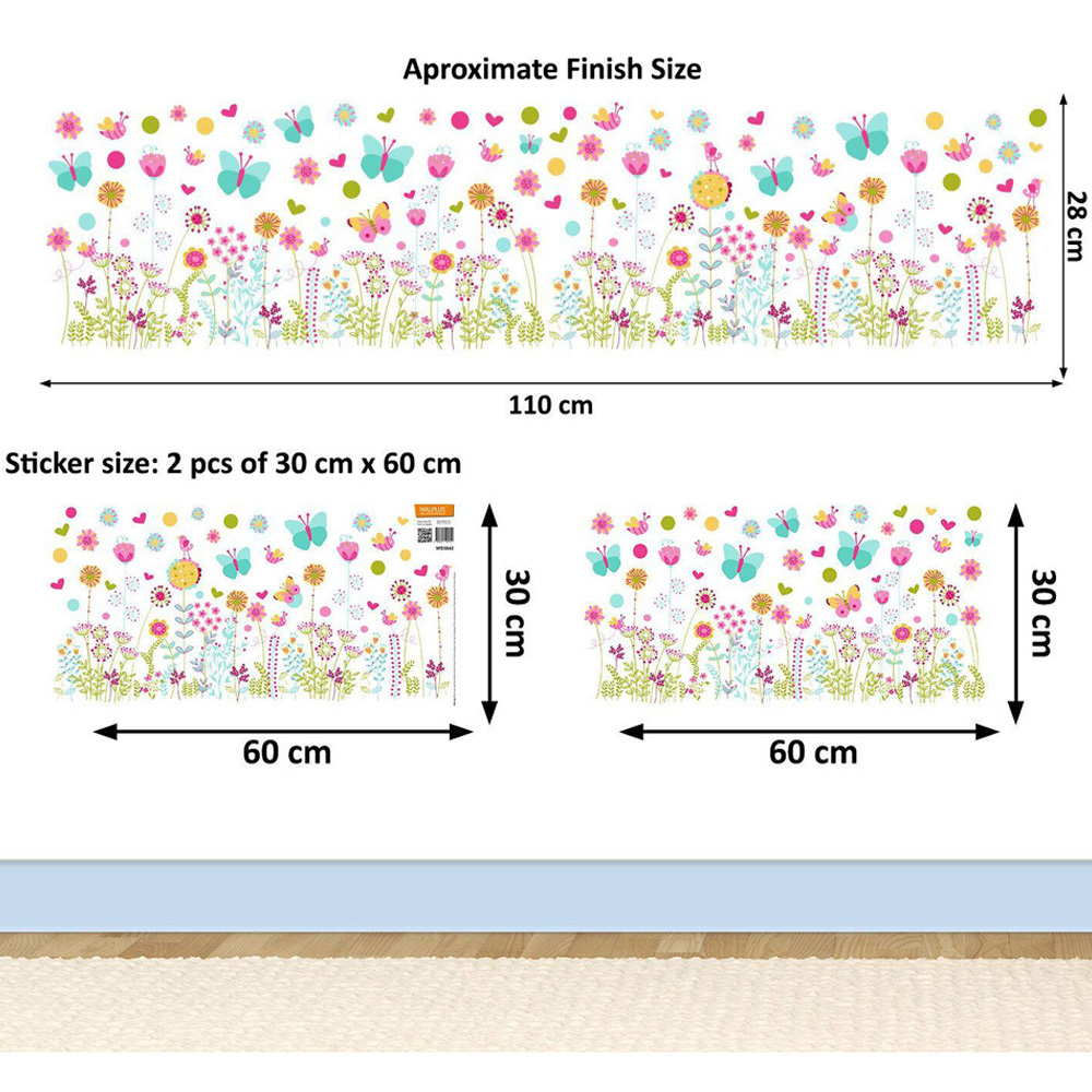 Walplus Kids Colourful Butterflies and Flowers Skirting Self Adhesive Wall Stickers Image 4