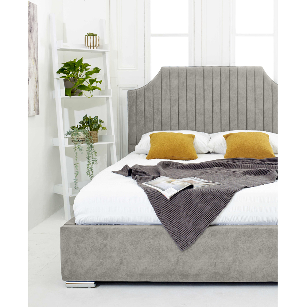 Eleganza Ascend King Size Silver Plush Velvet Bed Frame with Lined Headboard Image 4